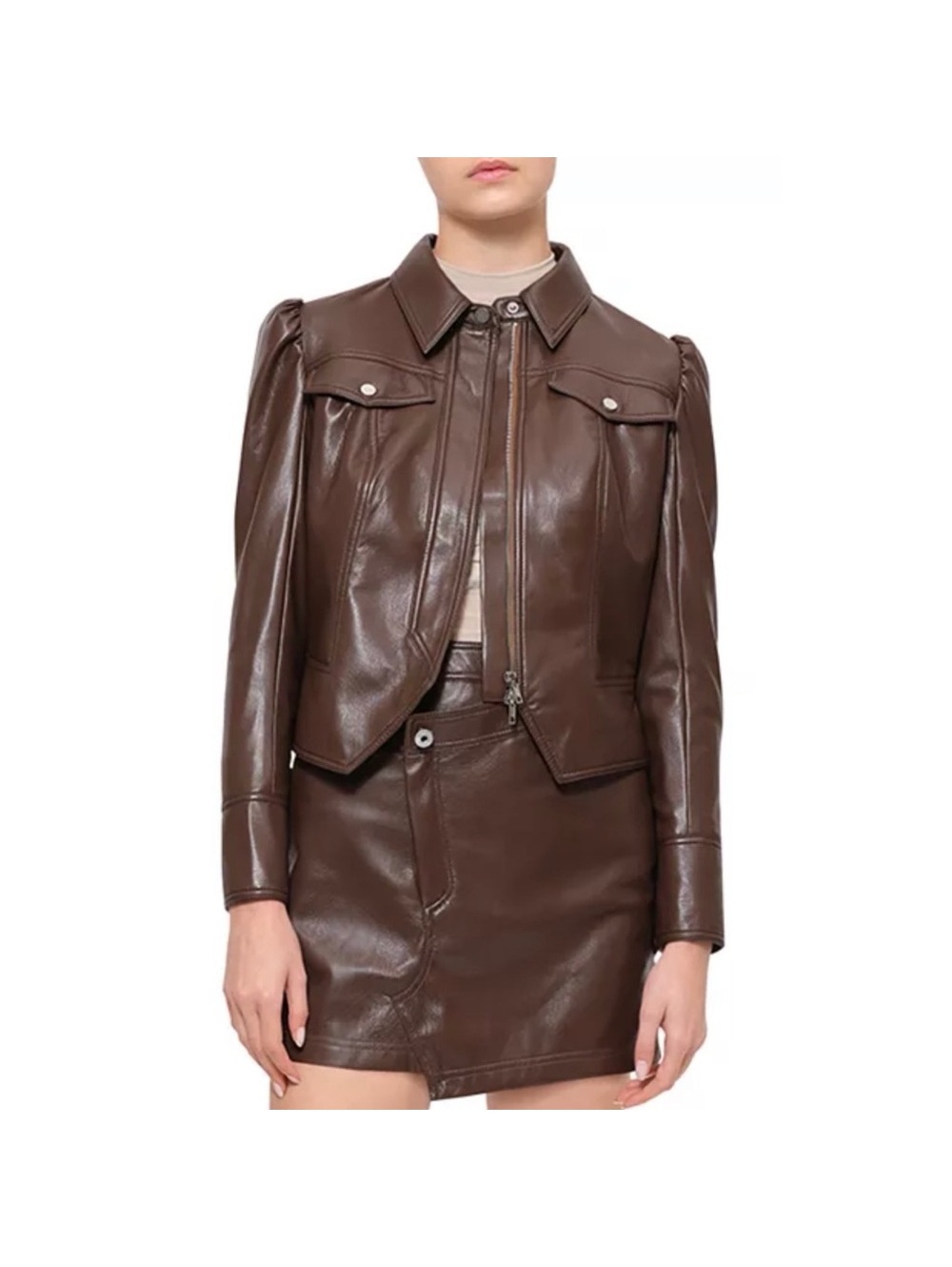 Jonathan Simkhai Wyatt Faux Leather Jacket In Coffee/Brown, Size Xl, New